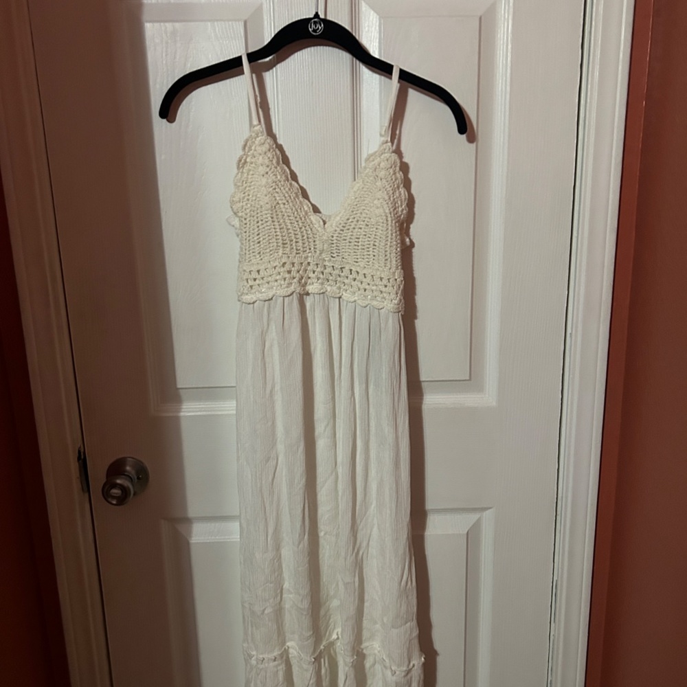 BLUSH SMALL WOMENS DRESS WHITE CROCHET 70S COASTAL BEACH CUTE COWGIRL NEW TAGS
